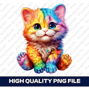 Rainbow Cat PNG FILE, t-shirt design, sublimation file, instant download