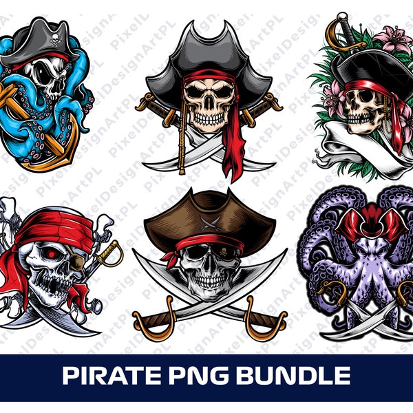 Pirate PNG Bundle - 6 designs, Skull PNG, Sword PNG, Sublimation file, T-shirt Design