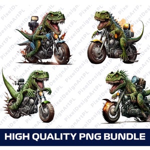 T-rex en moto PNG Bundle - 4 diseños, Clipart, Sublimación, Diseño de camiseta