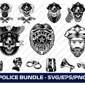 Politie SVG/PNG bundel, Cricut, sublimatie, T-shirt, silhouet, scrapbooking, kaart maken, papier ambachten, clipart
