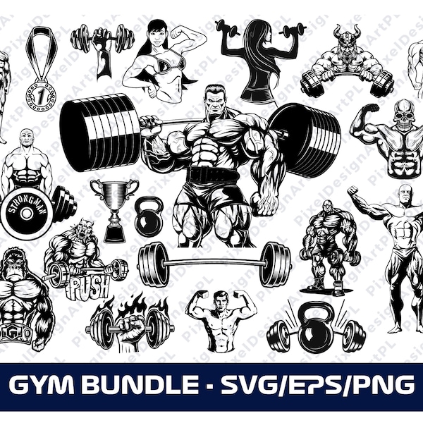 Bodybuilding Bundle SVG,EPS,PNG - 20 designs, Cricut, Clipart, Sublimation, T-shirt Design