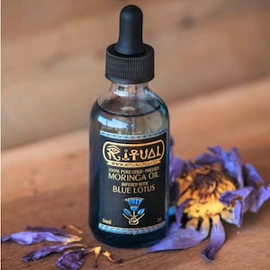 Ritual Oil Moringa Oil 100% Pure Cold Pressed Moringa Oil Infused with Blue Lotus Oil 2oz image 1