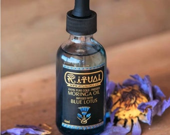 Ritual Oil Huile de moringa - 100 % pure huile de moringa pressée à froid infusée d'huile de lotus bleu - 2 oz