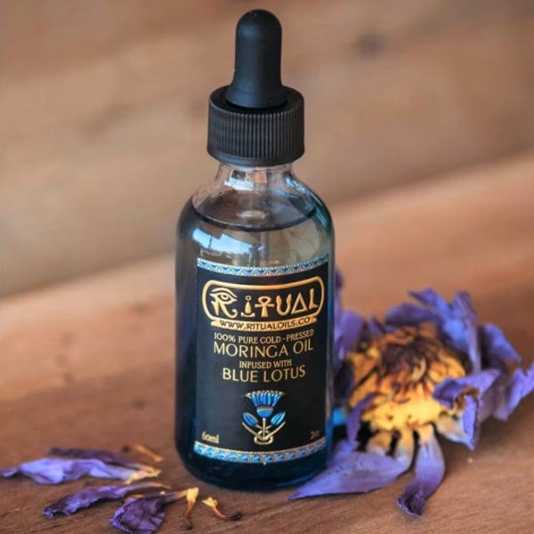 Ritual Oil Moringa Oil- 100% Pure Cold Pressed Moringa Oil Infused with Blue Lotus Oil- 2oz
