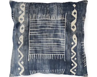 Outdoor African Indigo Mudcloth Inspired Pillow with Insert