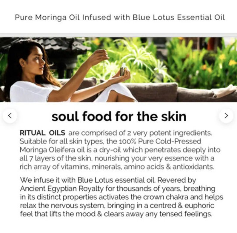 Ritual Oil Moringa Oil 100% Pure Cold Pressed Moringa Oil Infused with Blue Lotus Oil 2oz image 6
