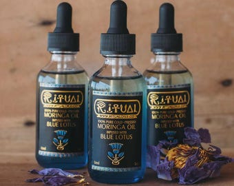 Ritualöl Moringa-Öl - 100% reines kaltgepresstes Moringa-Öl mit blauem Lotusöl - 2 Unze