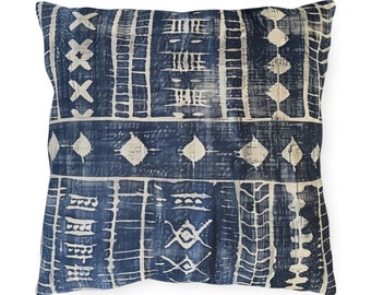 Outdoor African Indigo Mudcloth Inspired Pillow with Insert