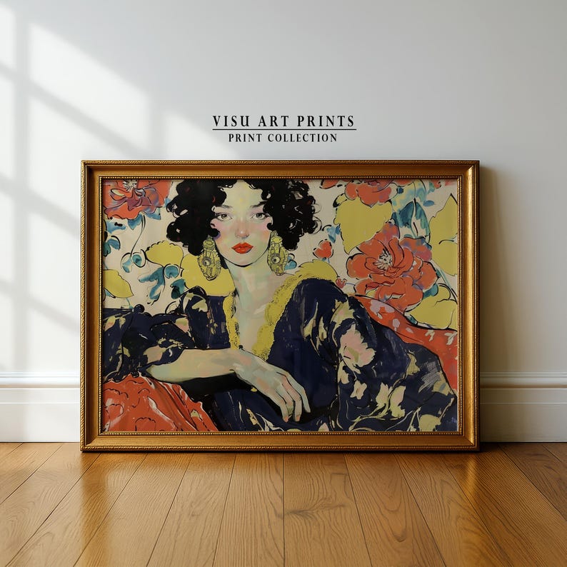 Abstract Floral Woman Art, Modern Feminine Portrait, Vintage Inspired ...