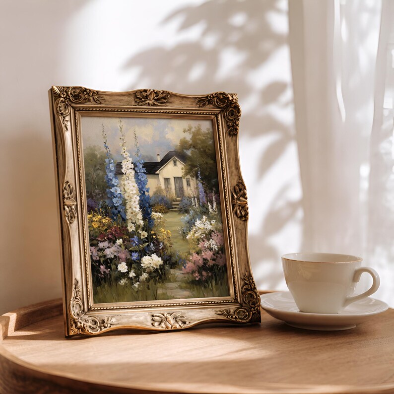 Cottage Garden Wall Art, English Country House Print, Floral Landscape ...