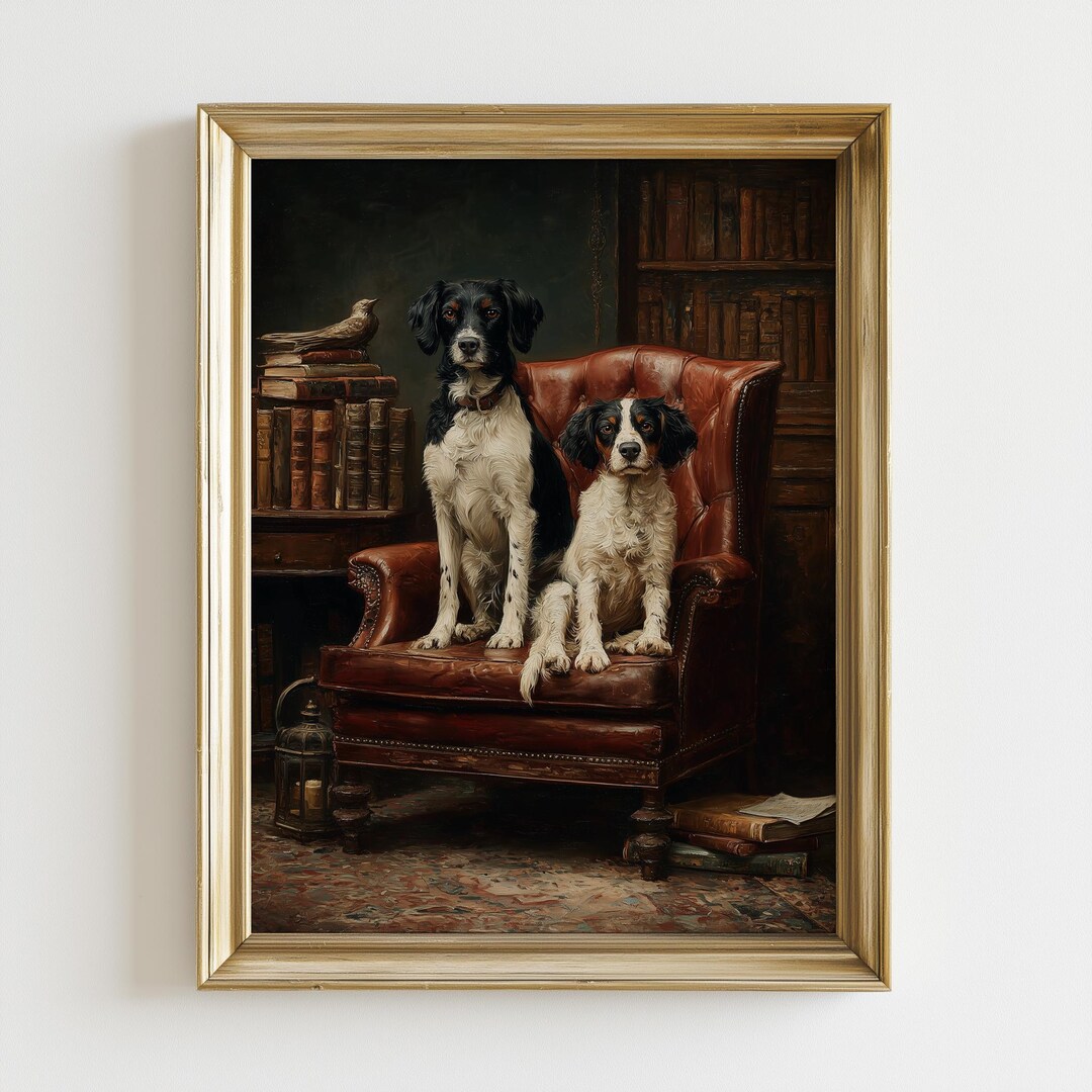 Vintage Dog Portrait Wall Art, Dark Academia Dog Print, Classic Oil ...