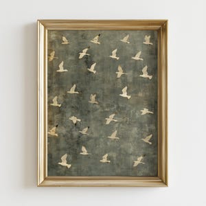 Birds in Flight Wall Art | Vintage Minimalist Wildlife Poster | Neutral Nature Decor | Digital Download