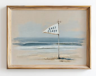 East Coast Beach Wall Art, Minimal Coastal Flag Print, Neutral Ocean Decor, Hamptons Style Seascape, Beach House Printable