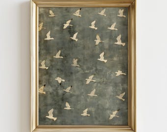Birds in Flight Wall Art | Vintage Minimalist Wildlife Poster | Neutral Nature Decor | Digital Download