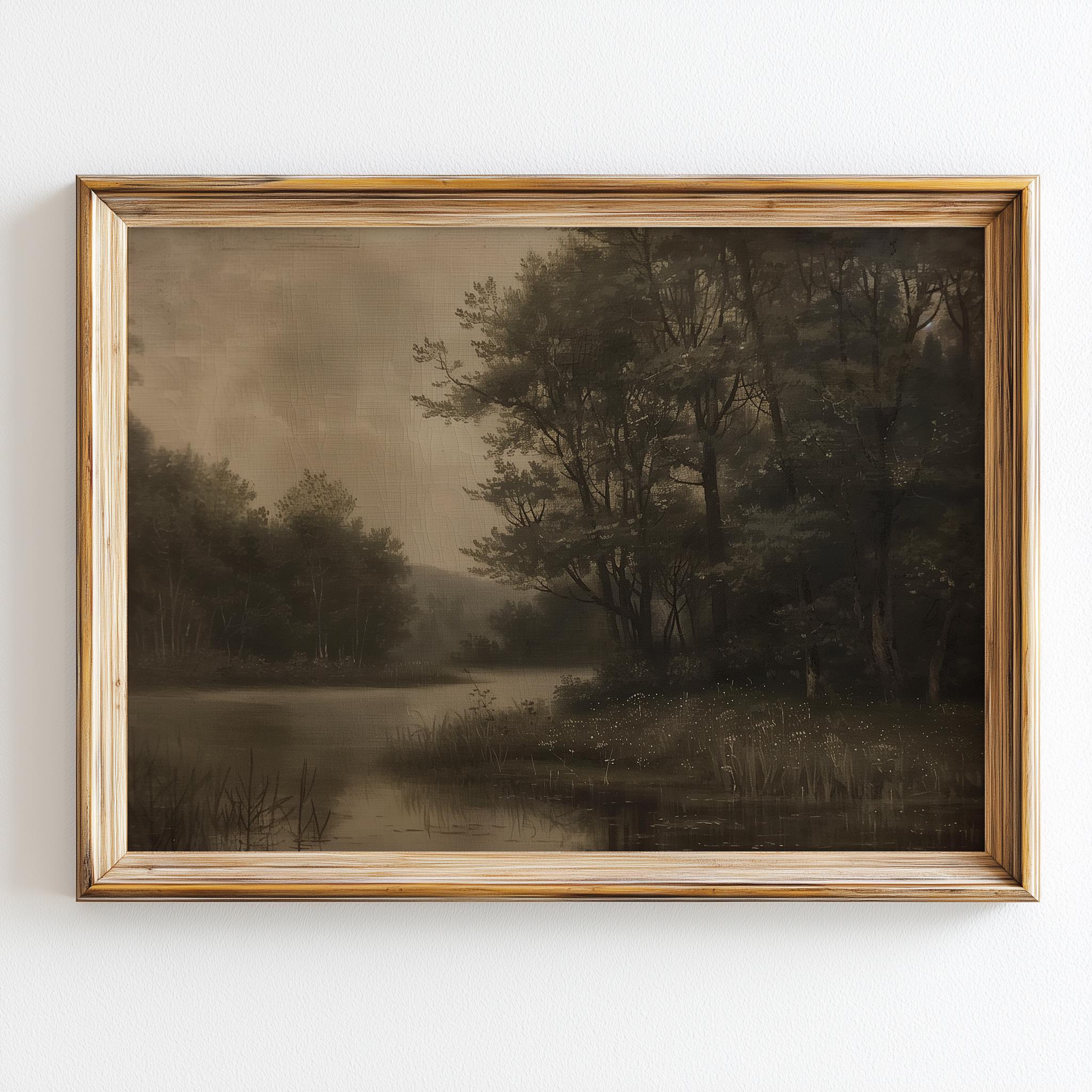 Dark Moody Forest Landscape Print Antique Woodland Wall Art Dark ...