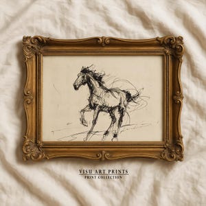 Vintage Horse Sketch Print, Equestrian Wall Art, Minimalist Stallion Line Drawing, Rustic Farmhouse Decor, Antique Animal Study Digital Art