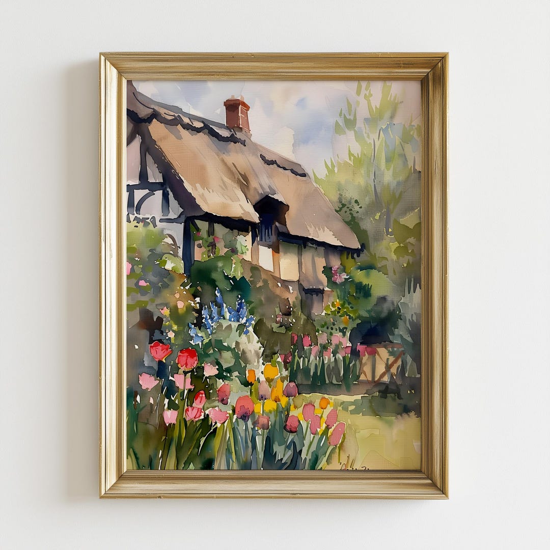 Vintage Cottagecore House Wall Art Print, English Countryside Garden ...