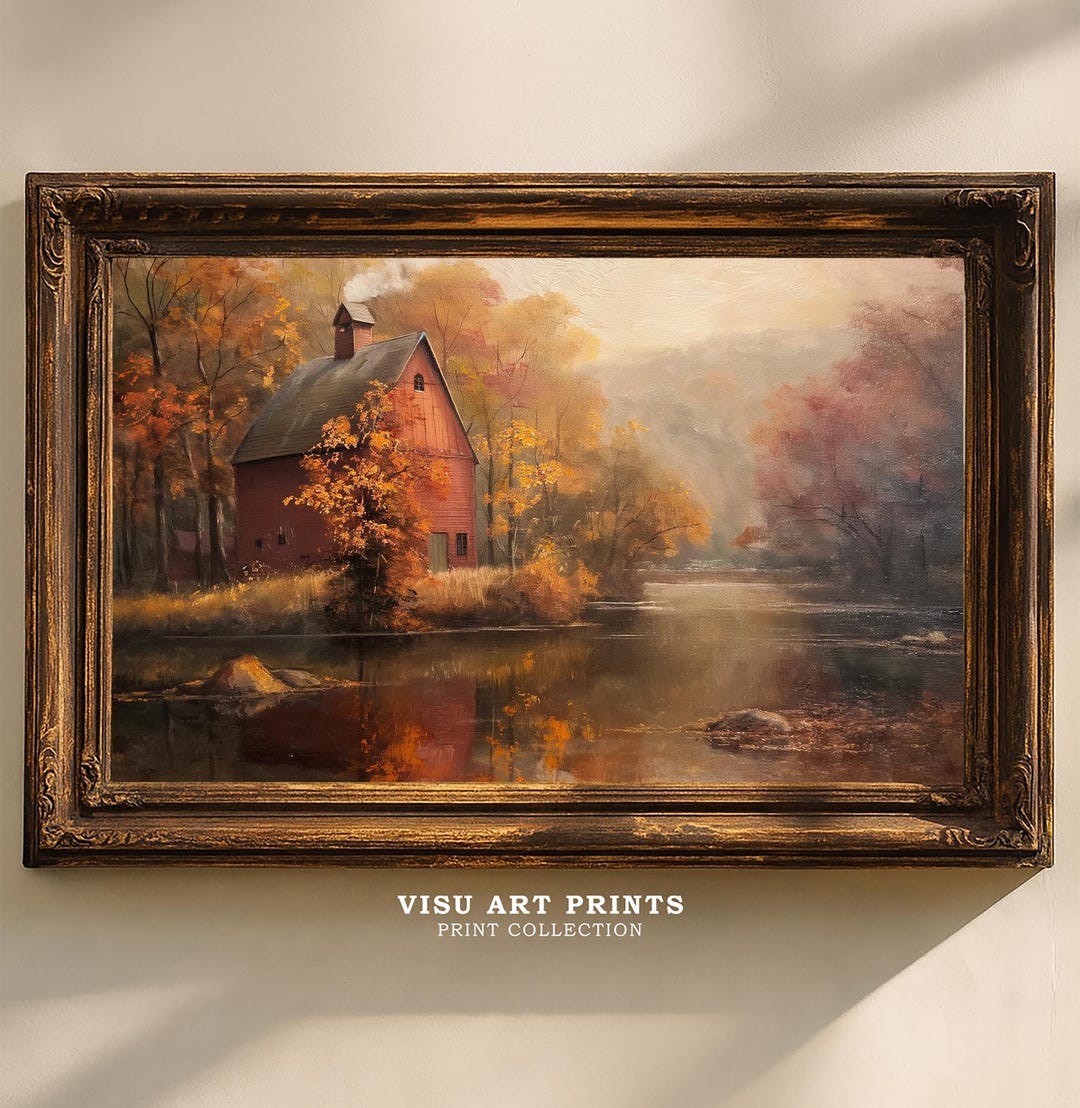 Vintage Fall Landscape Painting Fall Wall Art Fall Oil Painting Fall ...