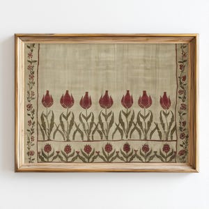 Estampado textil de tulipán otomano / Arte con estampado turco vintage / Arte mural tradicional otomano / Decoración anatolia con flores rojas