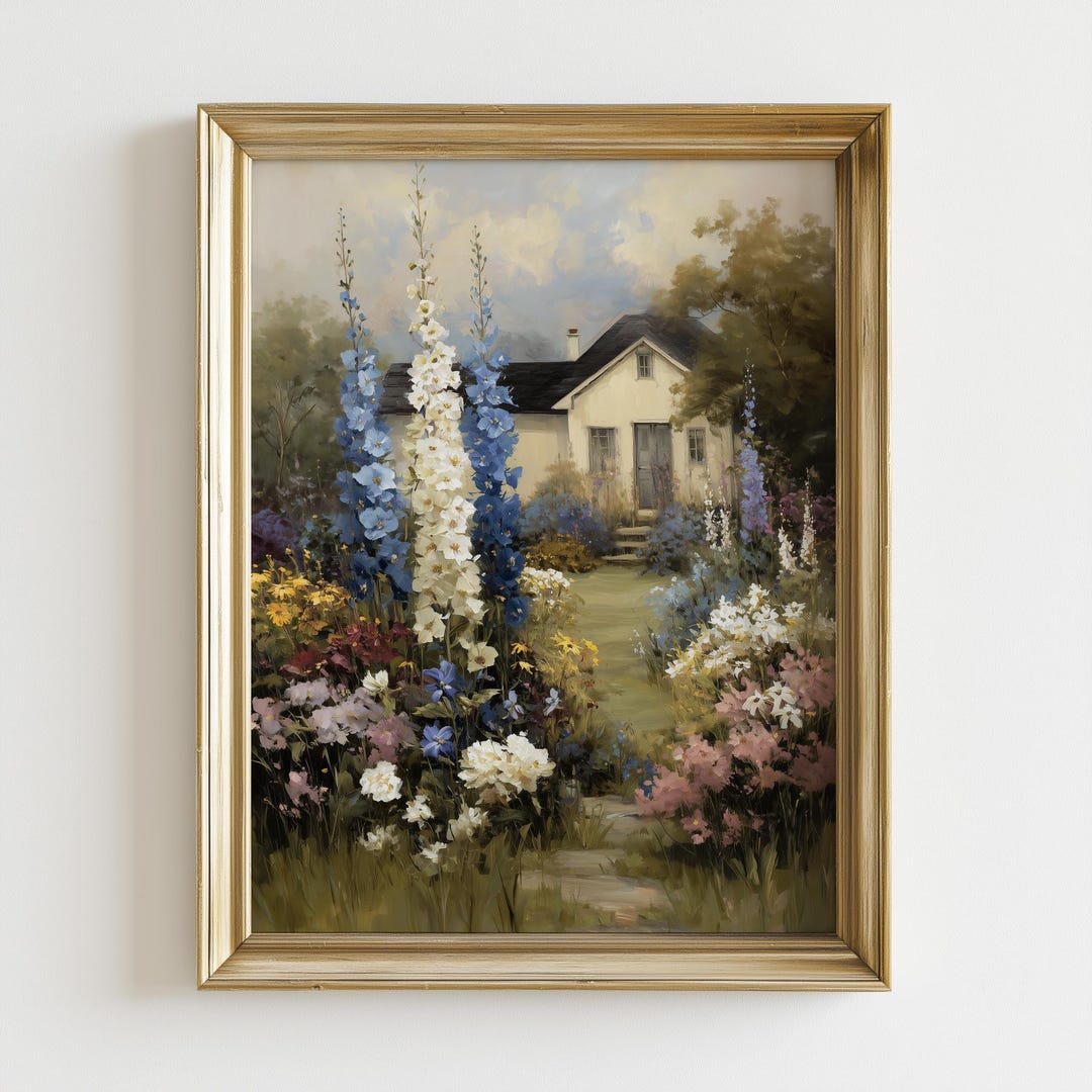 Cottage Garden Wall Art, English Country House Print, Floral Landscape ...