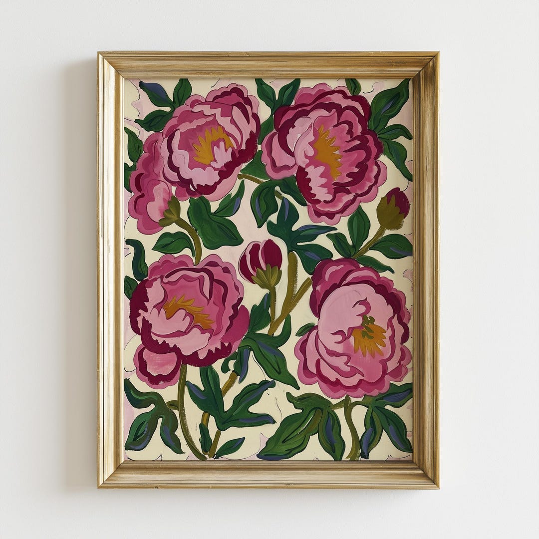 Pink Peonies Printable Art | Bold Abstract Floral Wall Art | Modern ...