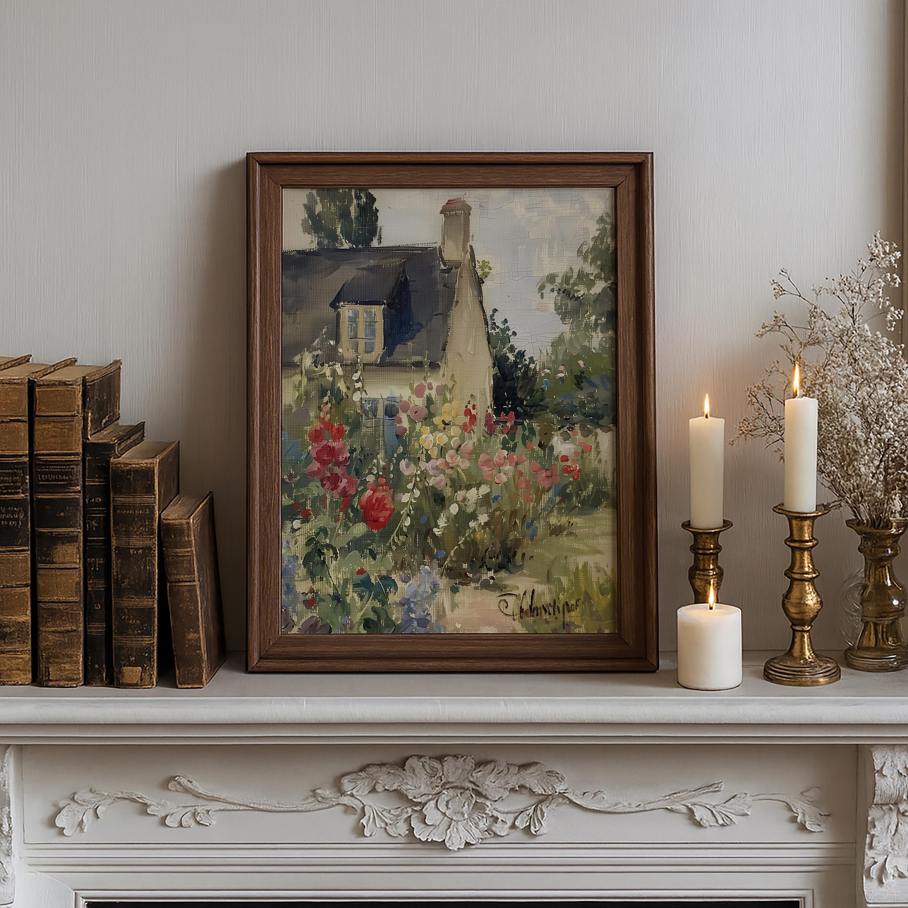 Vintage Cottage Garden Wall Art Print, Floral Countryside Painting ...