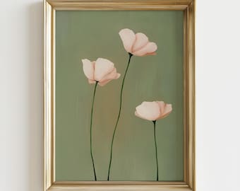 Minimalist Flower Wall Art, Soft Pink Floral Print, Neutral Botanical Decor, Modern Simple Art, Digital Download