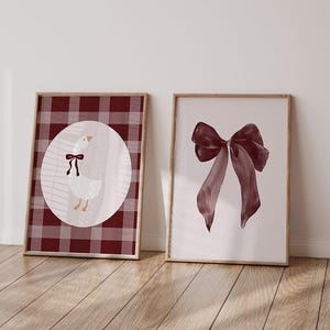 Silly Goose & Coquette Bow Art Prints: Burgundy Nursery Decor (Digital Download)