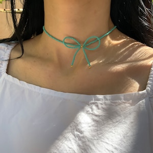 Bow Necklace and Bracelet with Beads, Bow Tie Necklace, Bow Choker, Bow Bead Necklace for Women, Bow set, Unique Gift for Her