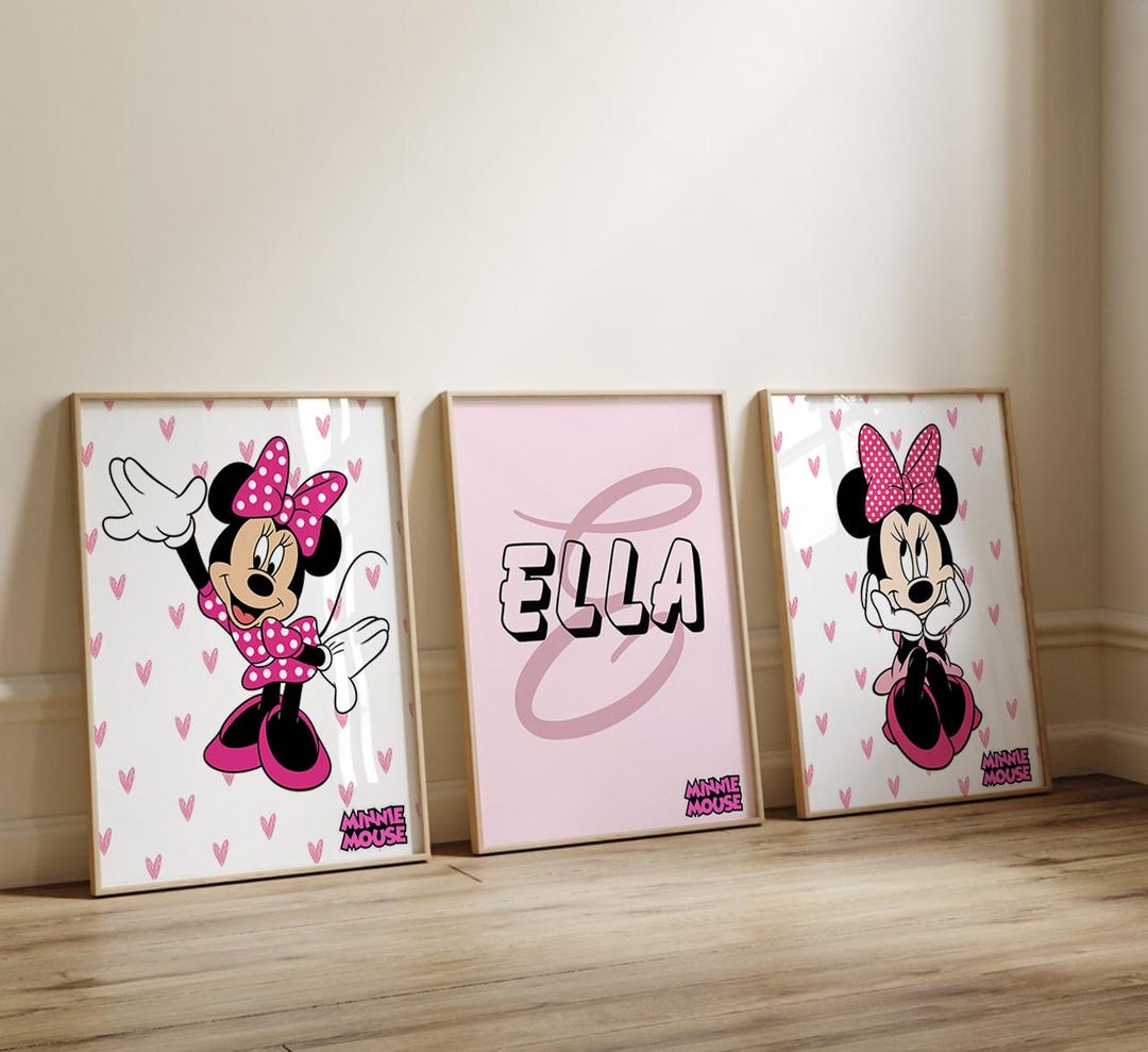 Custom Minnie Mouse Wall Art Set of 3 Prints,minnie Mouse Custom Name ...