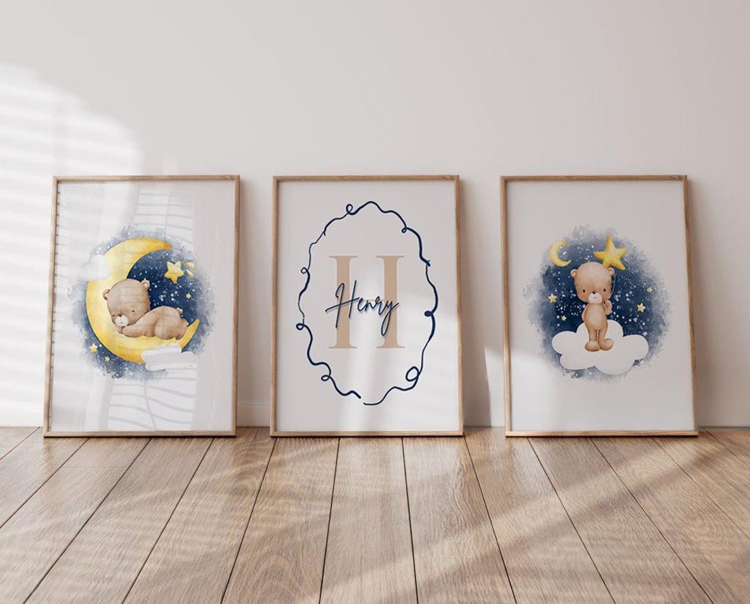 Set of 3 Custom Teddy Bear Nursery Wall Art Print,personalized Name ...