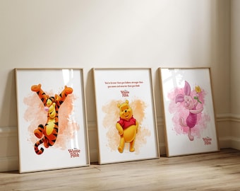 Set of 3 Classic Winnie-the-Pooh Nursery art prints,Baby Wall Art,Boy Girl Gender Neutral Nursery Decor,Digital Download