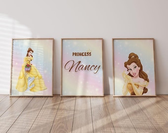 Personalized Princess Wall Art, Girls Room Decor, Belle Inspired Print (Digital Download)