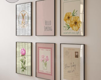 Lente afdrukbare muurkunst , galerij muur set , lente digitale kunst , lente decoraties