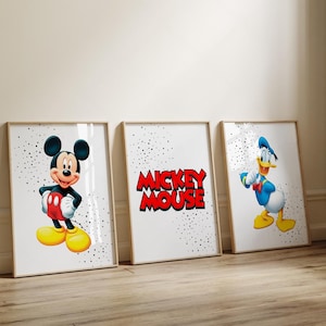 Mickey Mouse Wall Art Set of 3 Prints,Mickey & Friends Digital Posters,Printable Mickey And Friends Poster,Nursery Wall Art,Instant Download