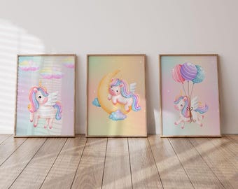 Unicorn Stars Prints, Colorful Kids Playroom Posters, Toddler Wall Decor, UNFRAMED