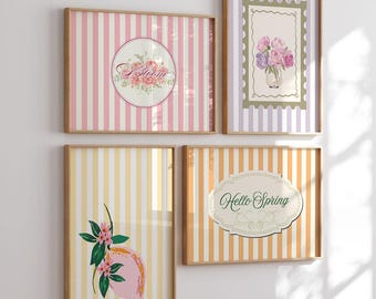 Lentegalerij set van 4 prenten, lente afdrukbare muurkunst, galerijmuurset, pastelkleurige bloemen muurkunst voor lentedecor, digitale download