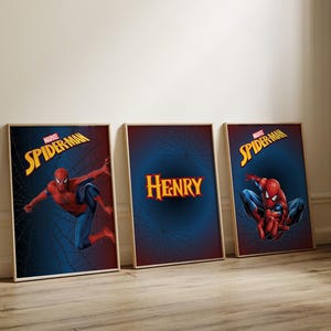 Decorazioni per la cameretta di Spiderman: stampe artistiche da parete personalizzate con supereroi, set da 3 (download digitale)