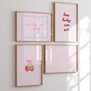 How Lucky Are We Print,Cute Positive Quote Gift,Bedroom Poster,Trendy Aesthetic Home Decor, Pink Red Stripe,Living Room Print,Girly Wall Art