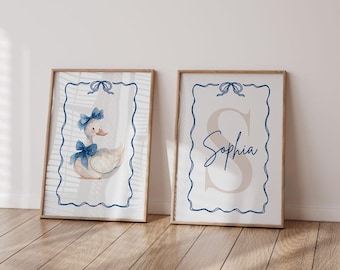 Duck Nursery Art Print Set, Personalized Girl Room Decor (Digital Download)