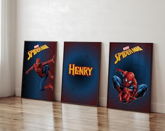 Spiderman Nursery Decor: Personalized Superhero Wall Art Prints, Set of 3 (Digital Download)
