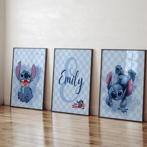 Personalized Lilo & Stitch Print, Custom Name Stitch Decor, Set of 3 Prints Kids Room Wall Art, Stitch Nursery Decor,Digital Download