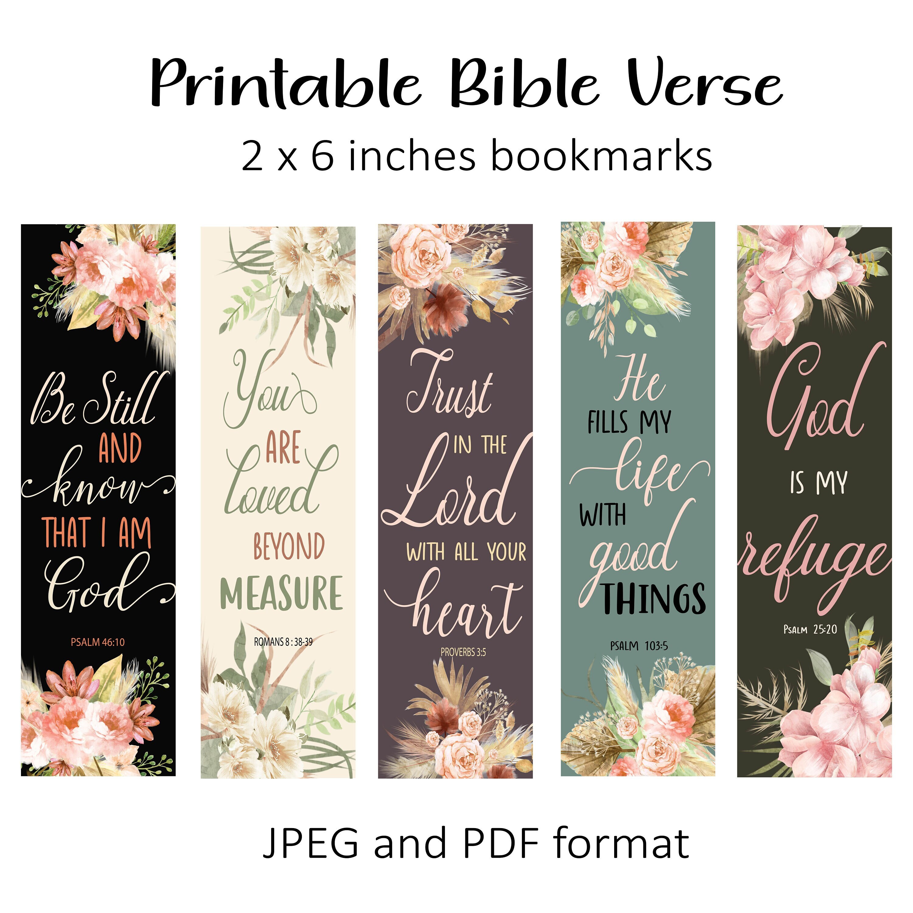 Printable Bible Verses Bookmarks, Set of 5,bible Journaling, Floral ...