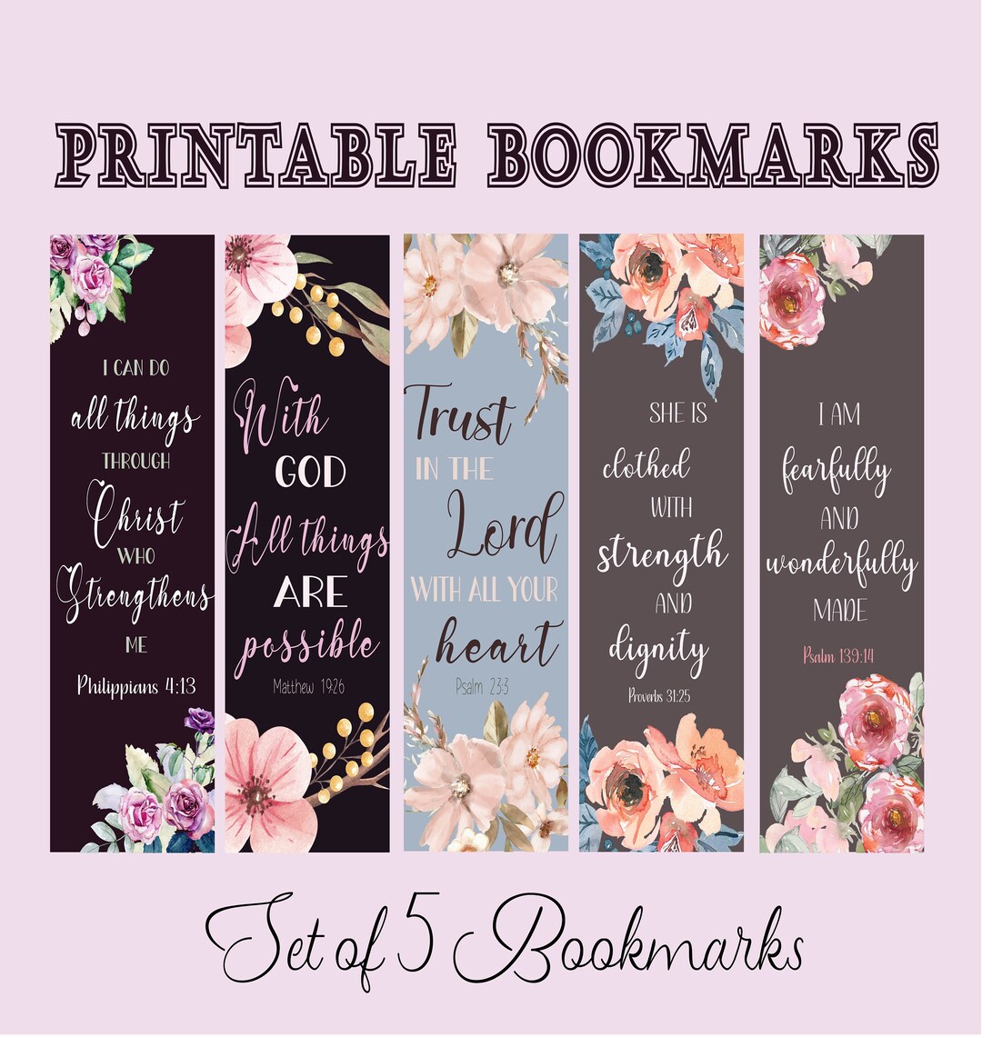 Printable Bible Verses Bookmarks, Set of 5, Bible Journaling, Floral ...