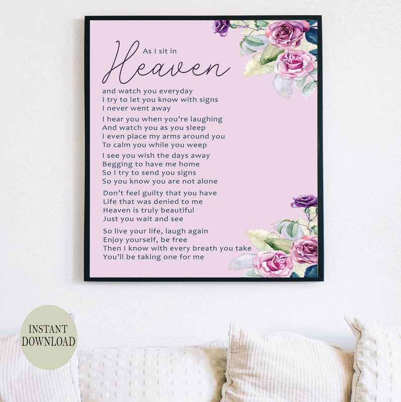 As I Sit in Heaven Poem, Printable Wall Art, Christian Poem Wall Art ...