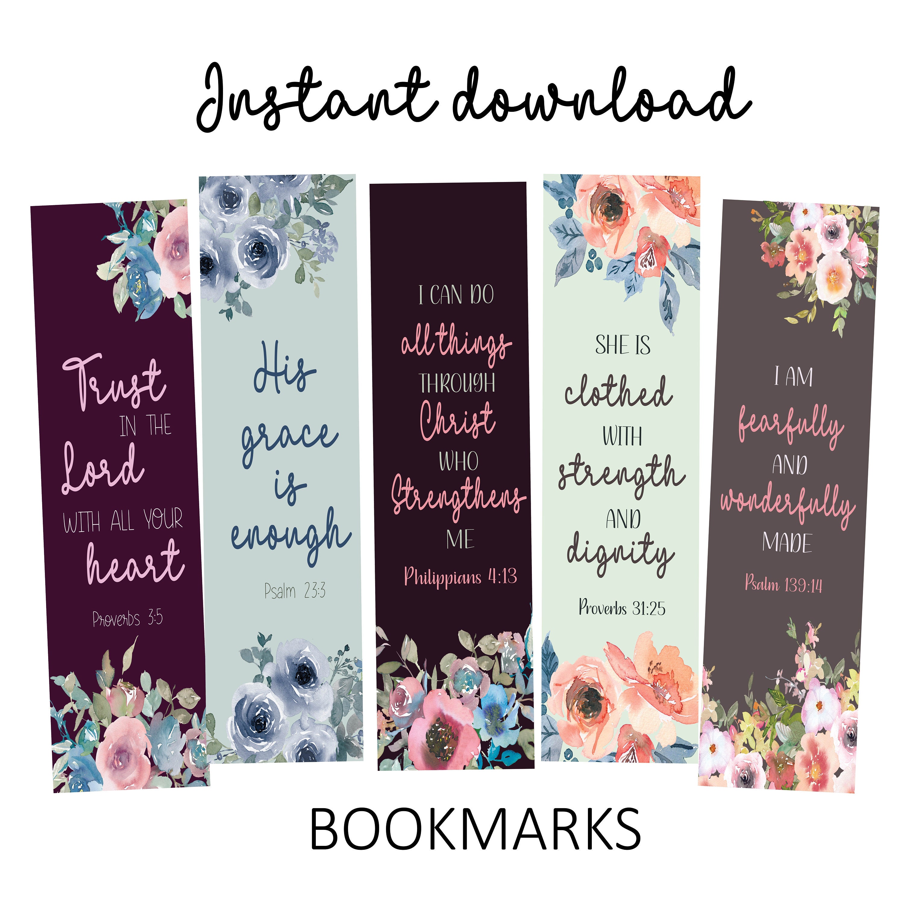 Printable Bible Verses Bookmarks, Set of 5, Bible Journaling, Floral ...