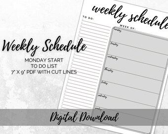 Simple Weekly Schedule - Digital Download - To Do List