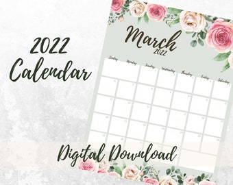 March 2022 Calendar Peachy Floral Monthly Spring | Etsy