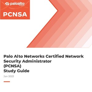 Könnte beinhalten: Palo Alto Networks Certified Network Security Administrator (PCNSA) Study Guide, ein Dokument mit einem rot-weißen Logo und dem Text "Palo Alto Networks Certified Network Security Administrator (PCNSA) Study Guide" und "Jan 2023".