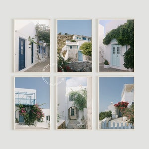 Greece Print Set of 6, Mediterranean Gallery Wall Set, European Wall Art, Santorini Island Photography, Printable Decor, Flowers of Milos